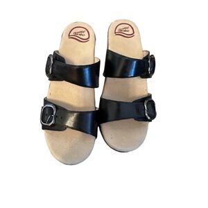 Dansko‎ Sophie Full Grain Black Leather Buckle Slide Clogs Sandals Size 39 EU